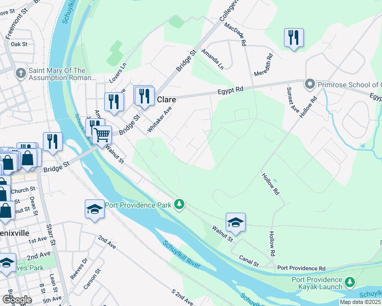 map of restaurants, bars, coffee shops, grocery stores, and more near 1311 Meadowview Lane in Mont Clare