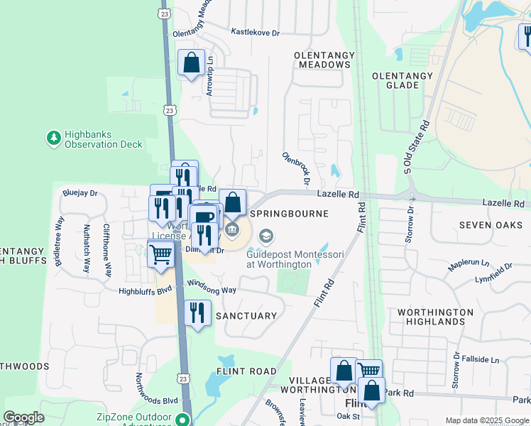 map of restaurants, bars, coffee shops, grocery stores, and more near 205 Quail Haven Drive in Columbus