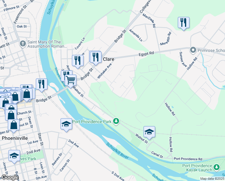 map of restaurants, bars, coffee shops, grocery stores, and more near 1501 Meadowview Lane in Mont Clare