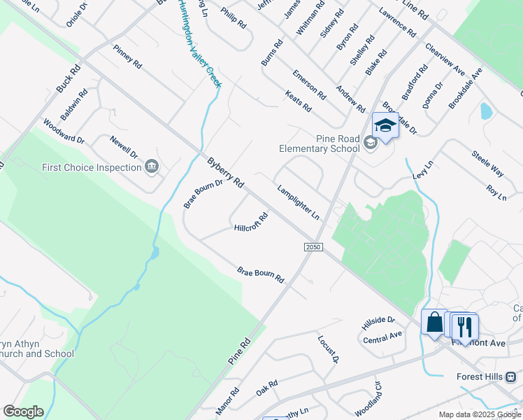 map of restaurants, bars, coffee shops, grocery stores, and more near 3488 Hillcroft Road in Montgomery County