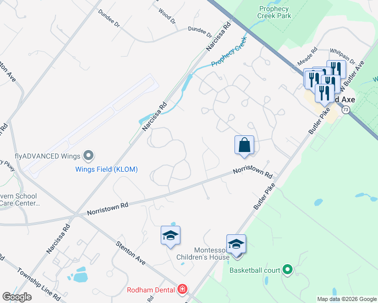 map of restaurants, bars, coffee shops, grocery stores, and more near 241 Copper Beech Drive in Blue Bell