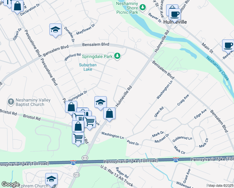map of restaurants, bars, coffee shops, grocery stores, and more near 6025 Buckingham Drive in Bucks County