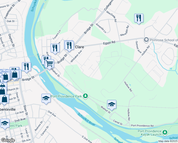 map of restaurants, bars, coffee shops, grocery stores, and more near 1311 Meadowview Lane in Mont Clare
