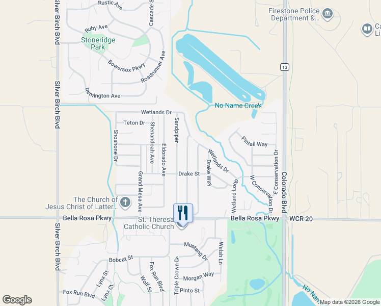 map of restaurants, bars, coffee shops, grocery stores, and more near 9042 Harlequin Circle in Longmont