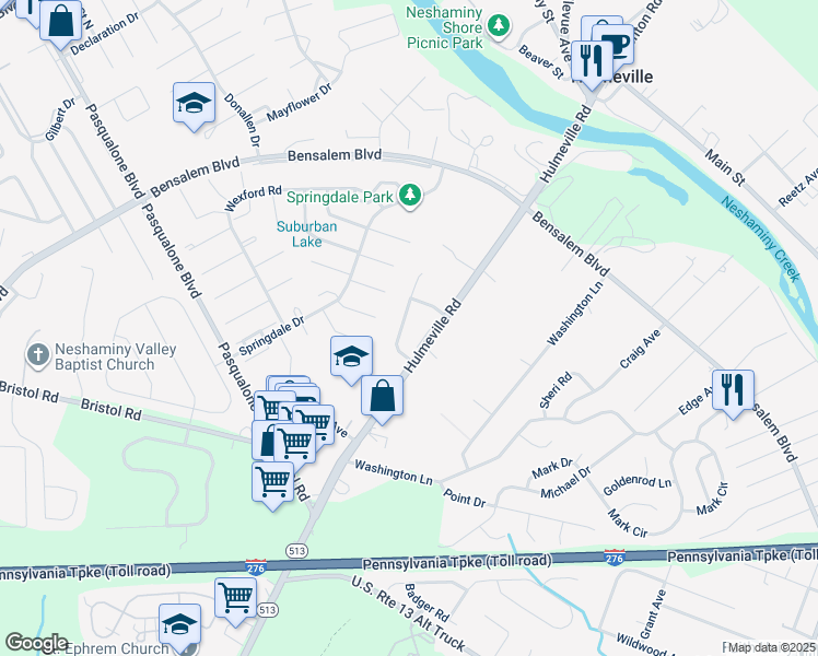 map of restaurants, bars, coffee shops, grocery stores, and more near 6025 Buckingham Drive in Bucks County