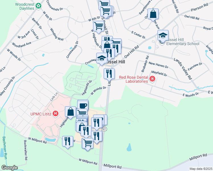 map of restaurants, bars, coffee shops, grocery stores, and more near 920 Lititz Pike in Lititz