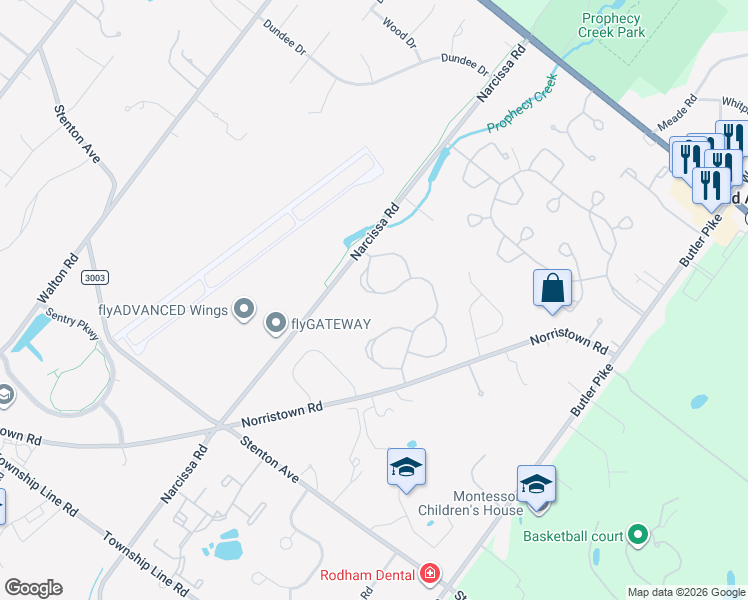 map of restaurants, bars, coffee shops, grocery stores, and more near 256 Tulip Tree Court in Blue Bell
