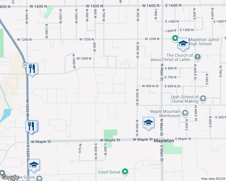 map of restaurants, bars, coffee shops, grocery stores, and more near in Mapleton