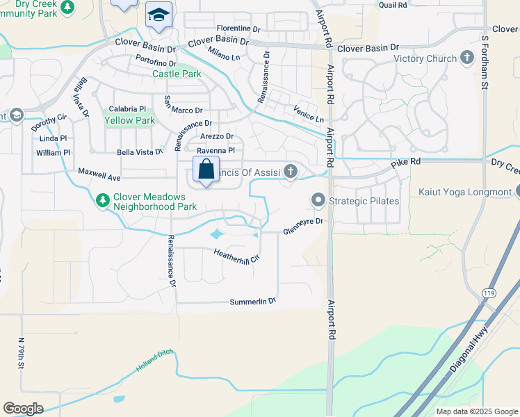 map of restaurants, bars, coffee shops, grocery stores, and more near 2008 Coralbells Court in Longmont