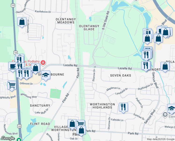 map of restaurants, bars, coffee shops, grocery stores, and more near 531 Ramonford Court in Westerville