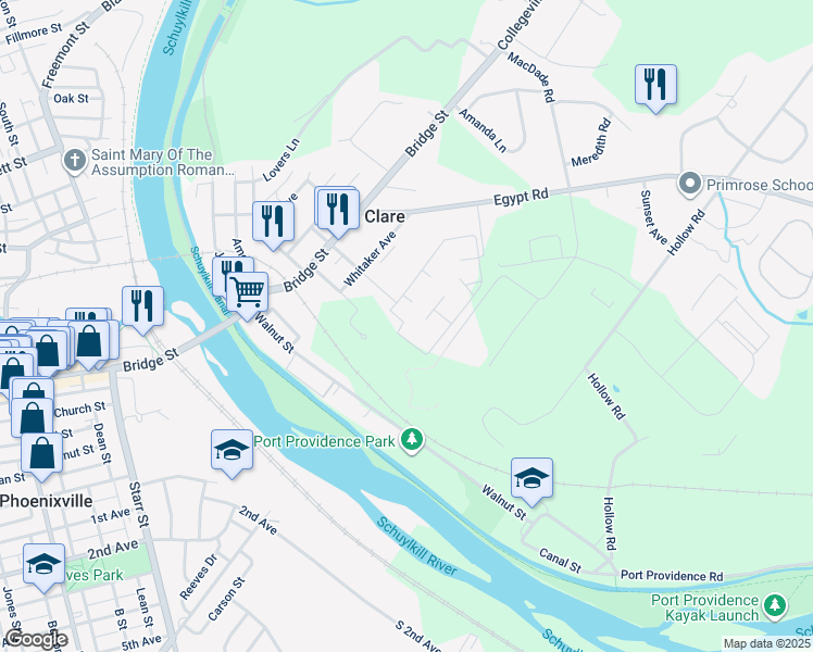 map of restaurants, bars, coffee shops, grocery stores, and more near 1607 Meadowview Lane in Mont Clare