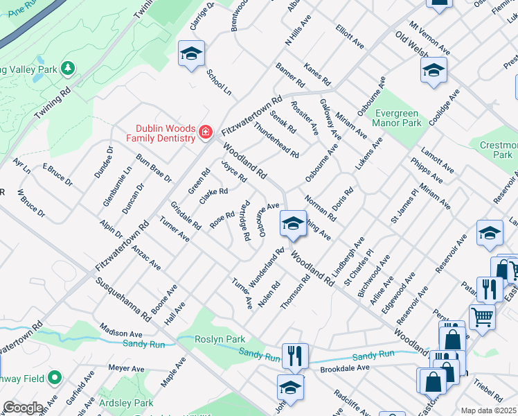 map of restaurants, bars, coffee shops, grocery stores, and more near 1370 Osbourne Avenue in Abington