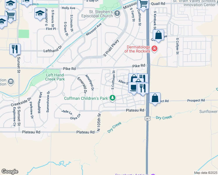 map of restaurants, bars, coffee shops, grocery stores, and more near 927 Tempted Ways Drive in Longmont