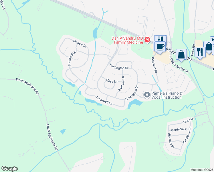 map of restaurants, bars, coffee shops, grocery stores, and more near 16 Banstead Way in Jackson Township