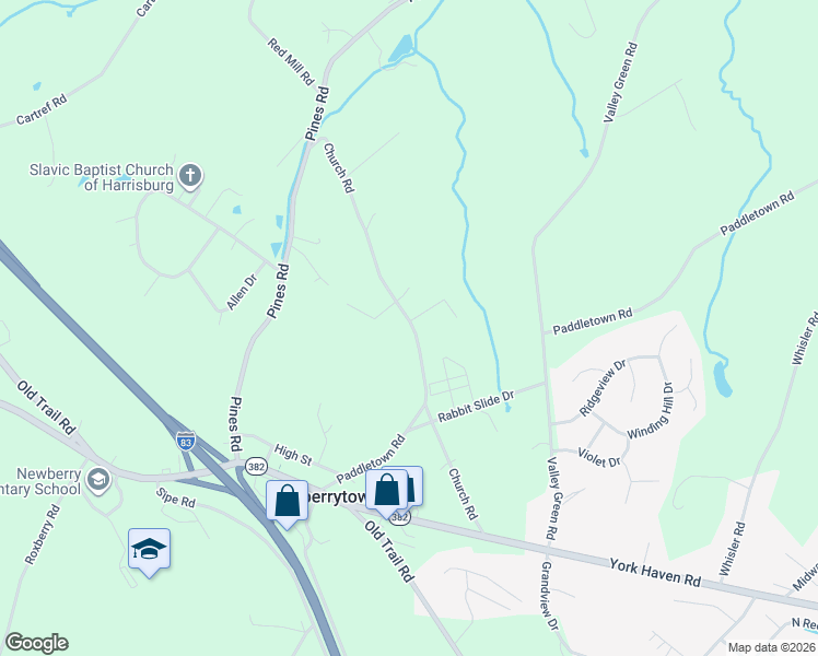 map of restaurants, bars, coffee shops, grocery stores, and more near 235 Church Road in York County