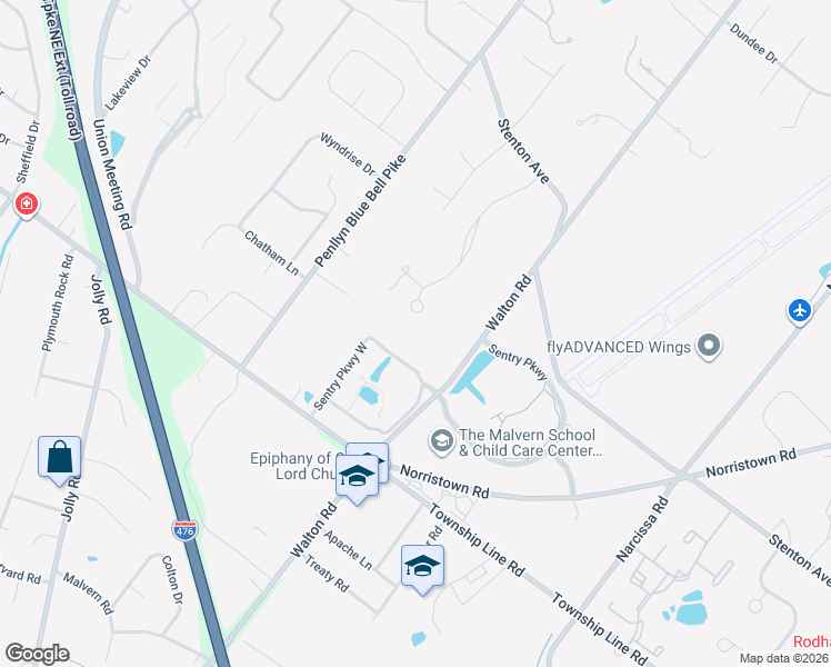 map of restaurants, bars, coffee shops, grocery stores, and more near 1424 Royal Oak Drive in Blue Bell