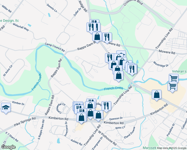 map of restaurants, bars, coffee shops, grocery stores, and more near 1701 Diane Circle in Phoenixville
