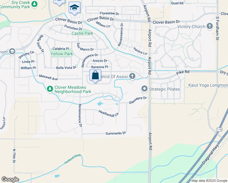 map of restaurants, bars, coffee shops, grocery stores, and more near 2008 Coralbells Court in Longmont