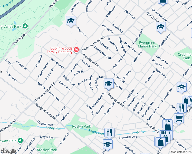 map of restaurants, bars, coffee shops, grocery stores, and more near 1370 Osbourne Avenue in Abington