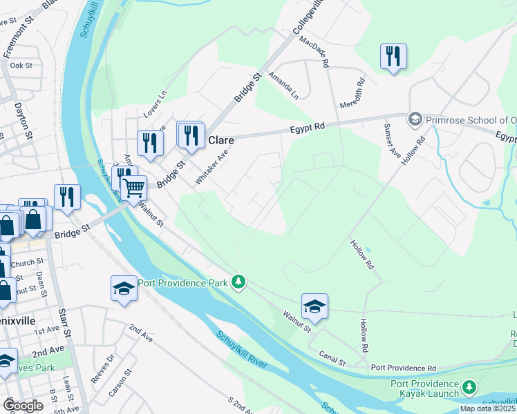 map of restaurants, bars, coffee shops, grocery stores, and more near 1311 Meadowview Lane in Mont Clare