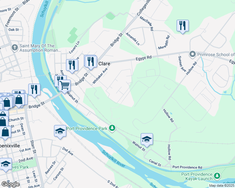 map of restaurants, bars, coffee shops, grocery stores, and more near 1311 Meadowview Lane in Mont Clare