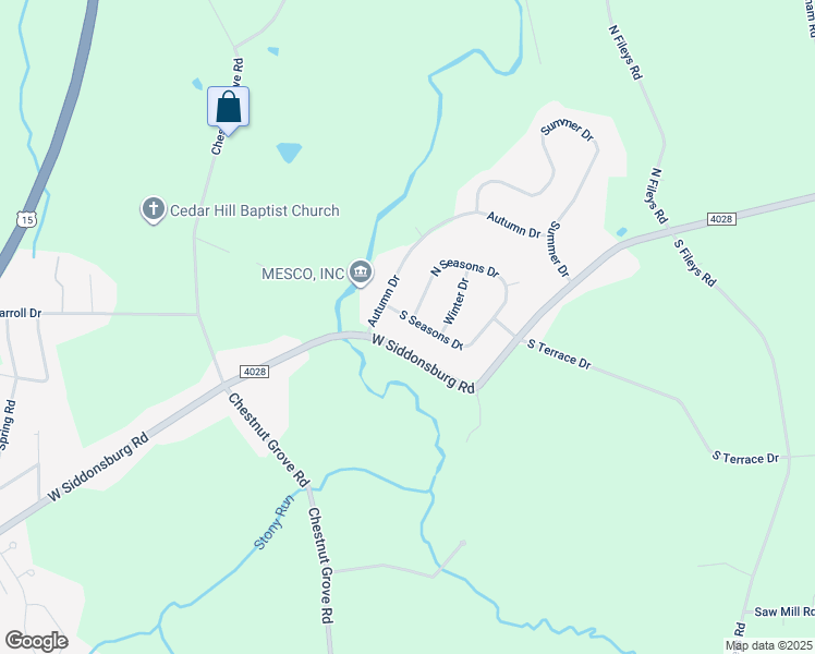map of restaurants, bars, coffee shops, grocery stores, and more near 6 North Seasons Drive in Dillsburg