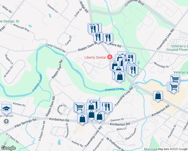 map of restaurants, bars, coffee shops, grocery stores, and more near 1608 Diane Circle in Phoenixville