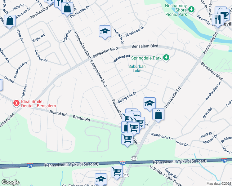 map of restaurants, bars, coffee shops, grocery stores, and more near 5717 Keenan Court in Bensalem