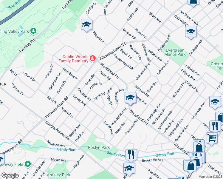 map of restaurants, bars, coffee shops, grocery stores, and more near 1357 Partridge Road in Abington