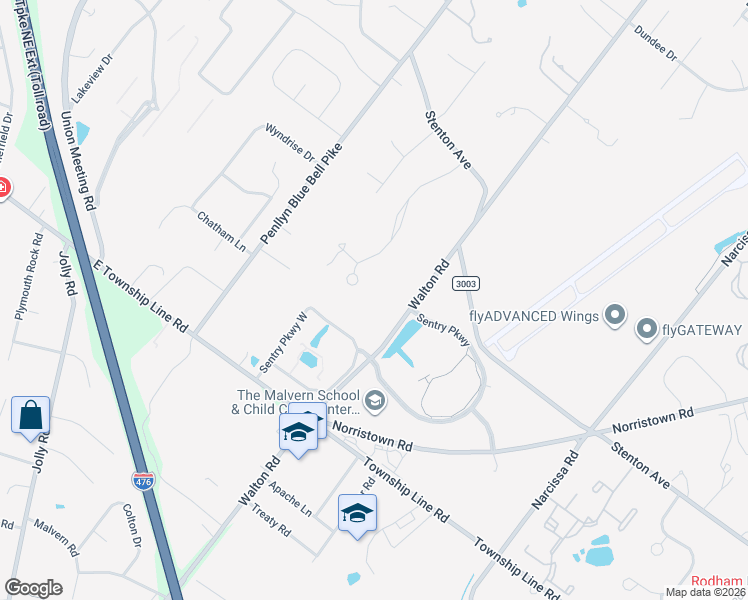 map of restaurants, bars, coffee shops, grocery stores, and more near 1424 Royal Oak Drive in Blue Bell