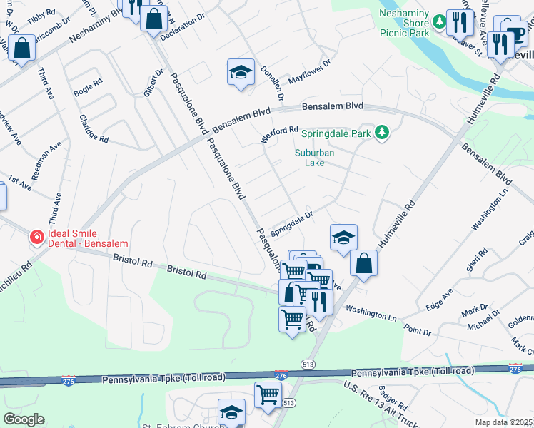 map of restaurants, bars, coffee shops, grocery stores, and more near 5719 Keenan Court in Bensalem