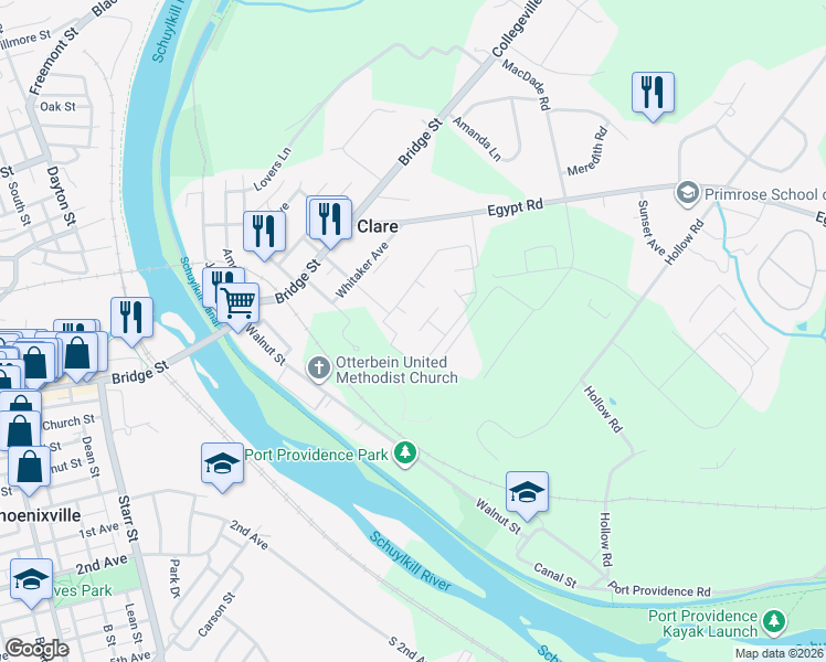 map of restaurants, bars, coffee shops, grocery stores, and more near 1204 Meadowview Lane in Mont Clare