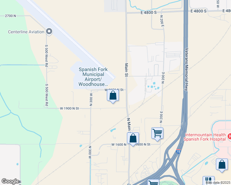 map of restaurants, bars, coffee shops, grocery stores, and more near 123 West 2050 North Street in Spanish Fork