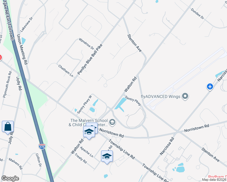 map of restaurants, bars, coffee shops, grocery stores, and more near 1424 Royal Oak Drive in Blue Bell