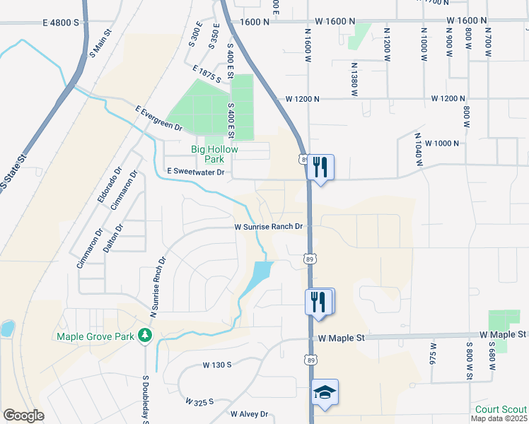 map of restaurants, bars, coffee shops, grocery stores, and more near 425 North 1800 West in Mapleton