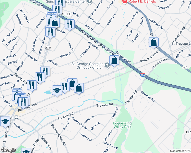 map of restaurants, bars, coffee shops, grocery stores, and more near 322 Philmont Avenue in Feasterville-Trevose