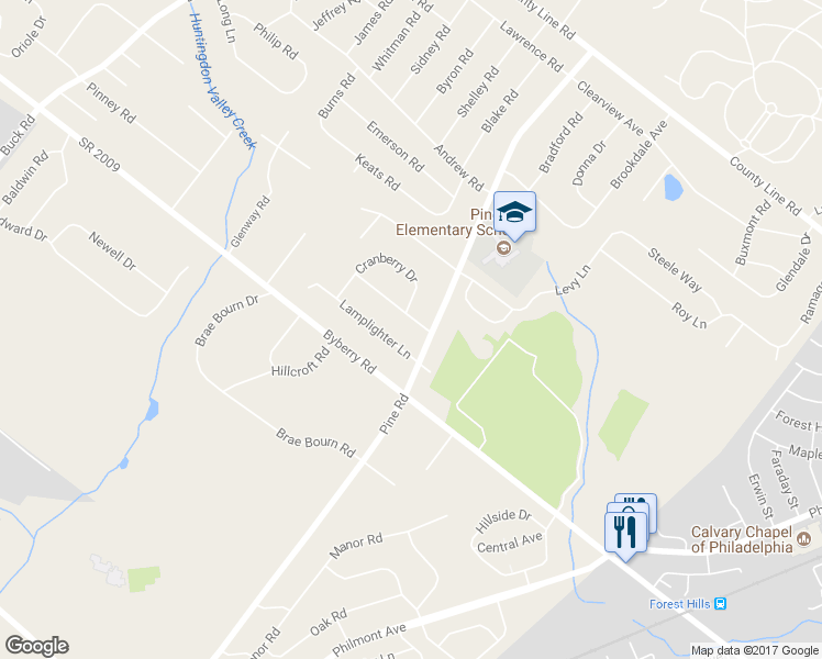 map of restaurants, bars, coffee shops, grocery stores, and more near 244 Coachlight Terrace in Huntingdon Valley
