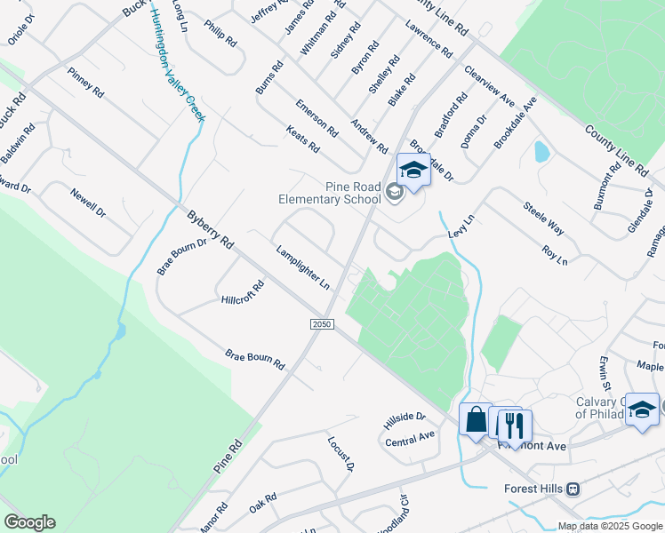 map of restaurants, bars, coffee shops, grocery stores, and more near 244 Coachlight Terrace in Huntingdon Valley