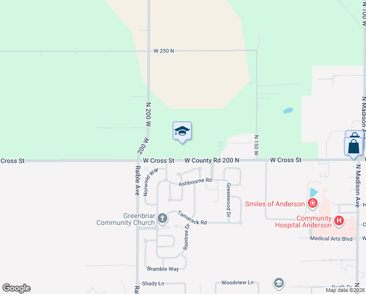 map of restaurants, bars, coffee shops, grocery stores, and more near 2318 West Cross Street in Anderson