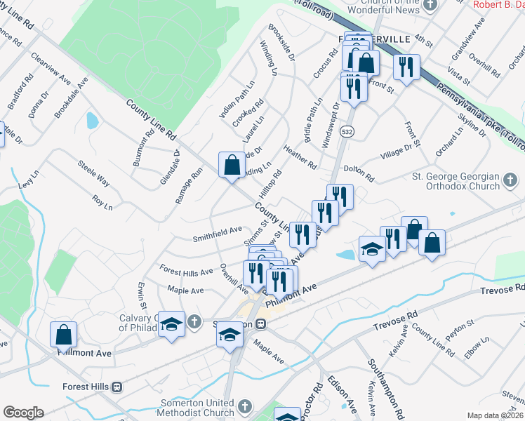 map of restaurants, bars, coffee shops, grocery stores, and more near 539 Simms Street in Philadelphia