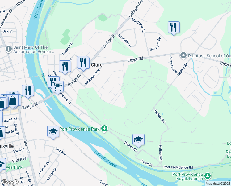 map of restaurants, bars, coffee shops, grocery stores, and more near 1311 Meadowview Lane in Mont Clare