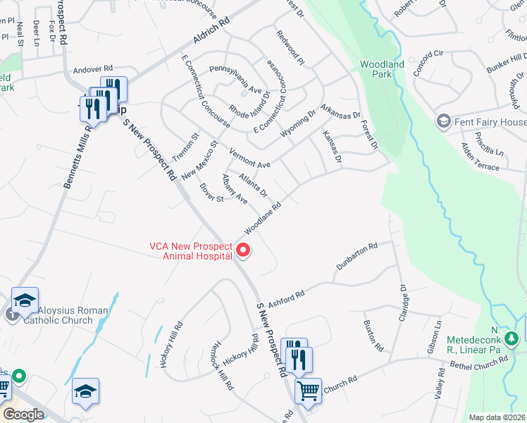 map of restaurants, bars, coffee shops, grocery stores, and more near 1 Albany Avenue in Jackson Township