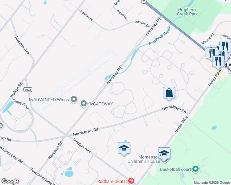 map of restaurants, bars, coffee shops, grocery stores, and more near 256 Tulip Tree Court in Blue Bell