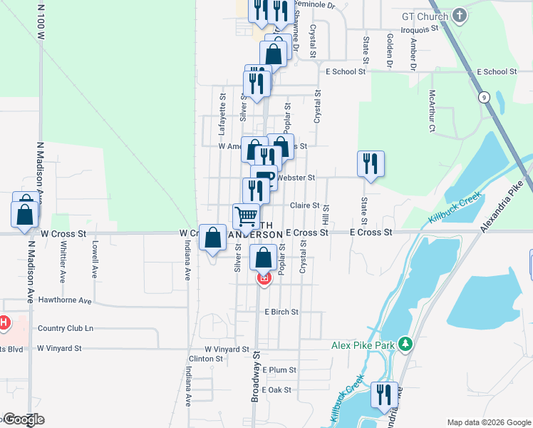 map of restaurants, bars, coffee shops, grocery stores, and more near 915 Jackson Street in Anderson