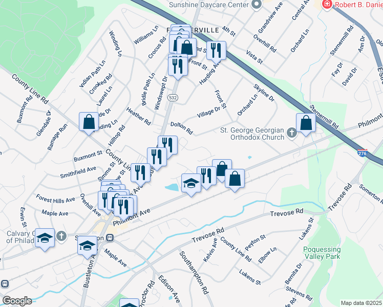 map of restaurants, bars, coffee shops, grocery stores, and more near 91 Ashley Drive in Feasterville-Trevose