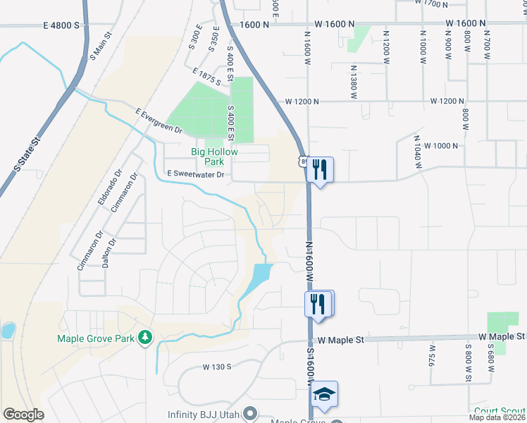 map of restaurants, bars, coffee shops, grocery stores, and more near 425 North 1800 West in Mapleton