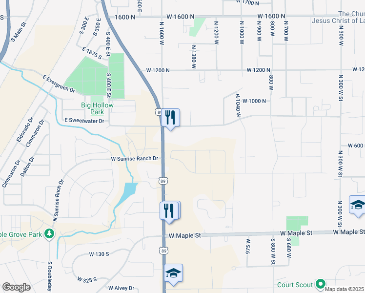map of restaurants, bars, coffee shops, grocery stores, and more near 1465 West 800 North in Mapleton