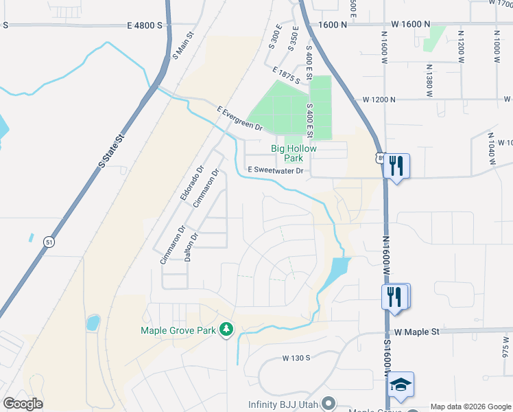 map of restaurants, bars, coffee shops, grocery stores, and more near 567 Legend Way in Springville