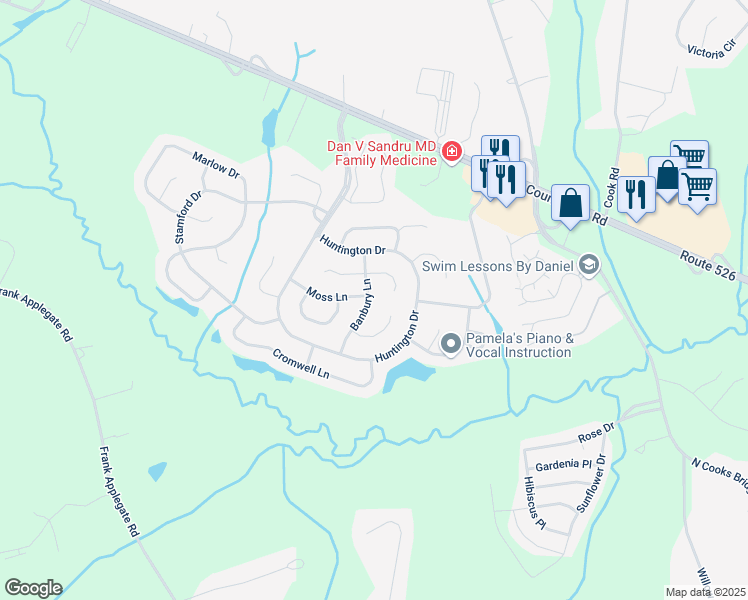 map of restaurants, bars, coffee shops, grocery stores, and more near 9 Wooten Court in Jackson Township