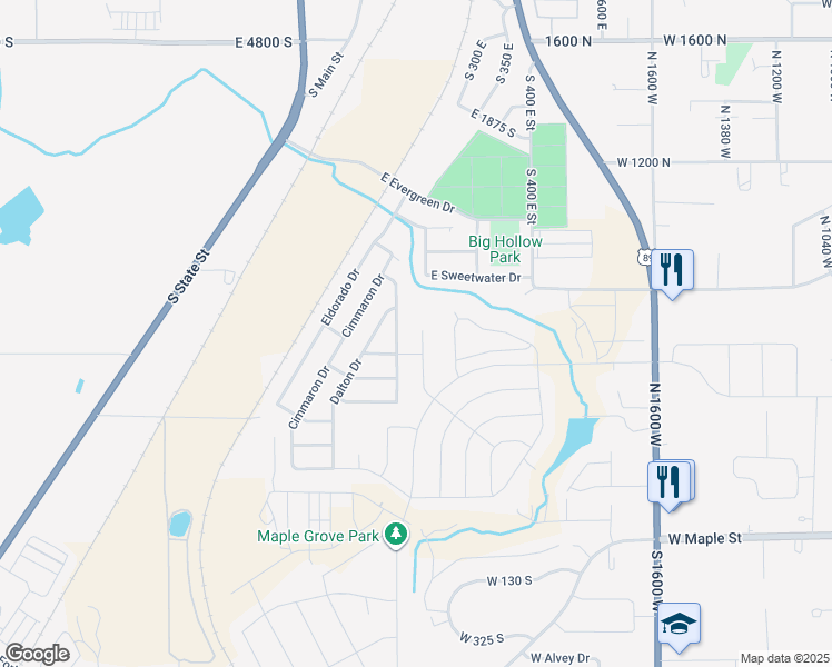 map of restaurants, bars, coffee shops, grocery stores, and more near 603 North Haven Drive in Springville